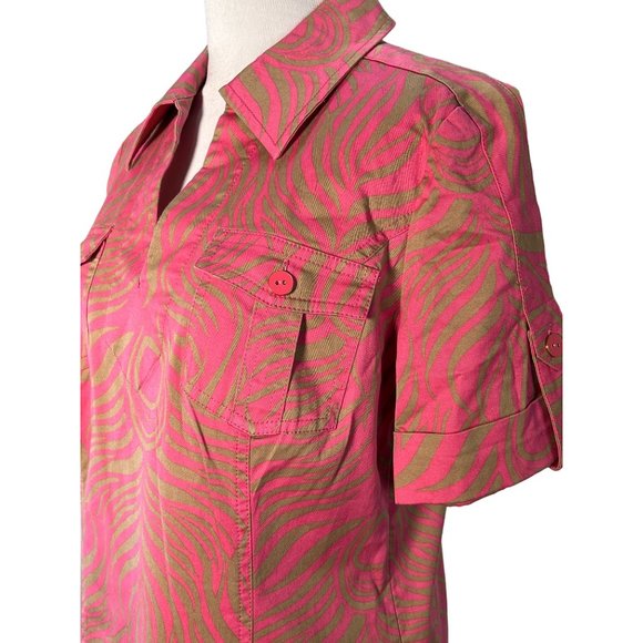 Lilly Pulitzer Shirt Dress 4 Pink Tan Peacock Print Twill - Picture 2 of 12